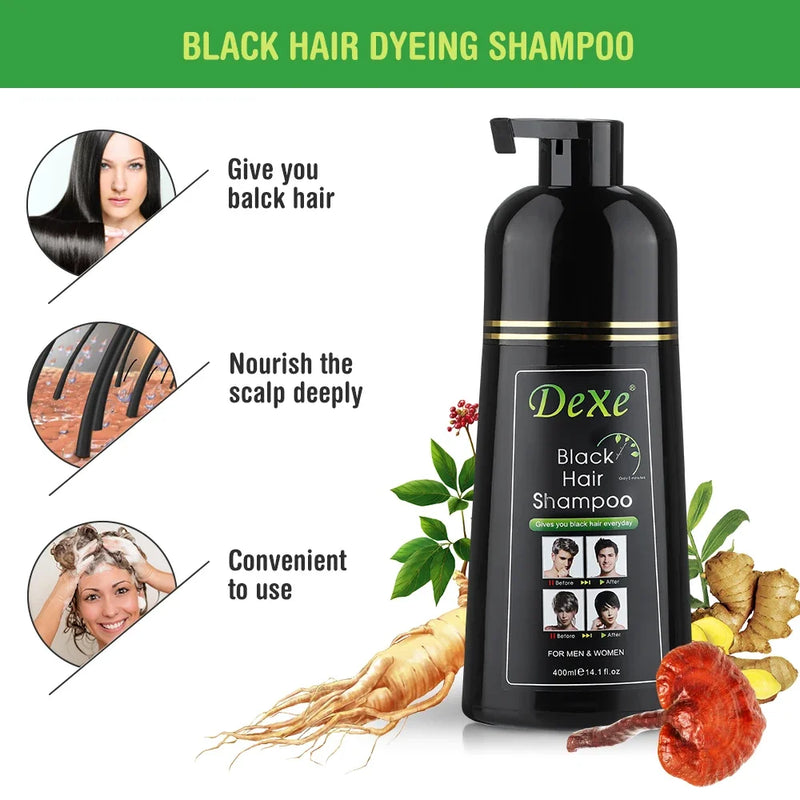 200/400ml Black Dyed Shampoo Black Hair Dye Herbal Ingredient Ginseng Ginger Ganoderma Lucidum White Hair Dyed Black Repair Hair